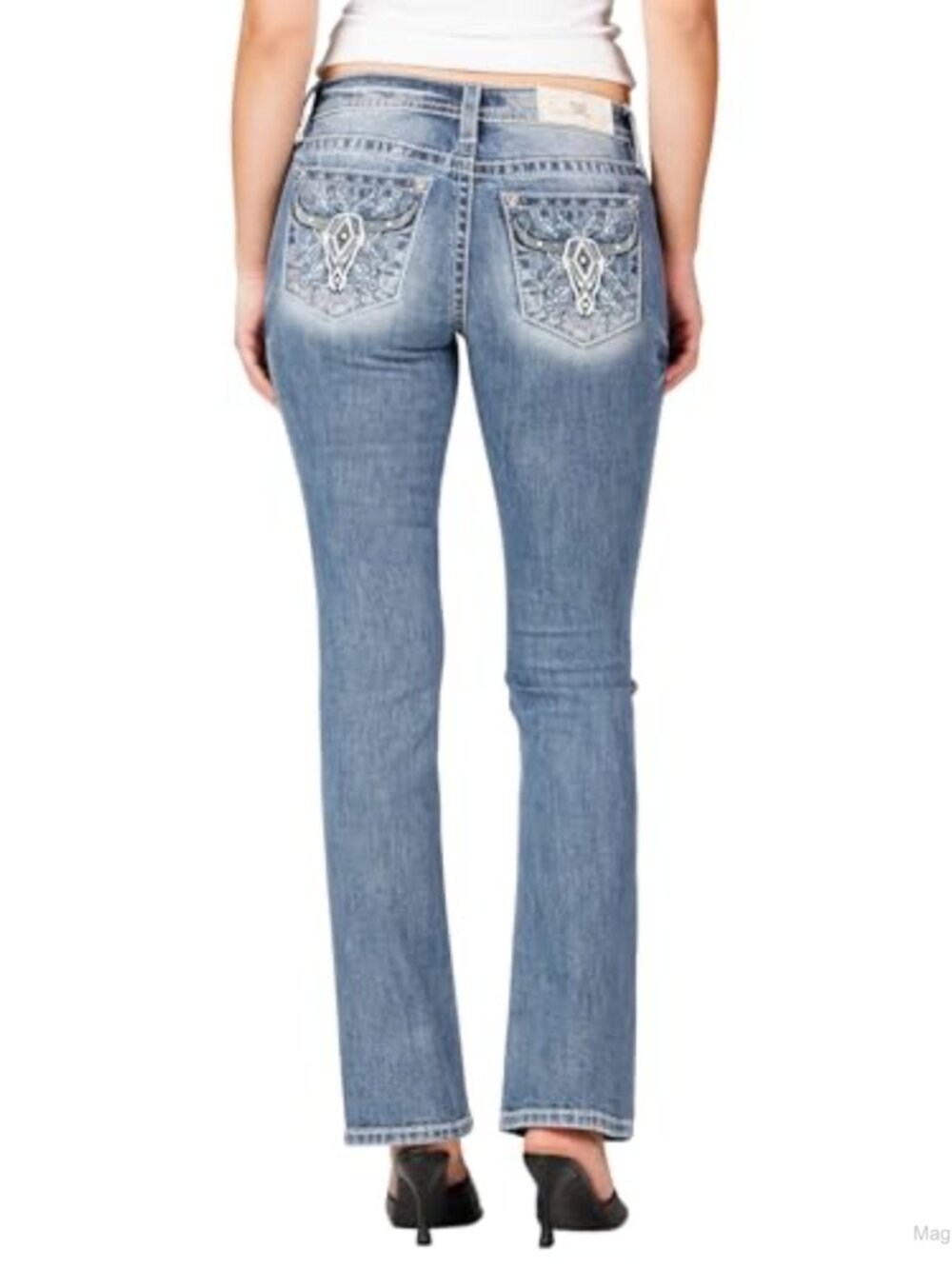 Miss Me Mid Rise Straight Cut Jeans Embroidered Longhorn 5-Pocket Design